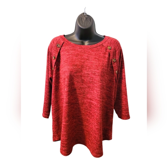 all in love Tops - Women's Red Button-Accent Knit Top XL lightweight sweater